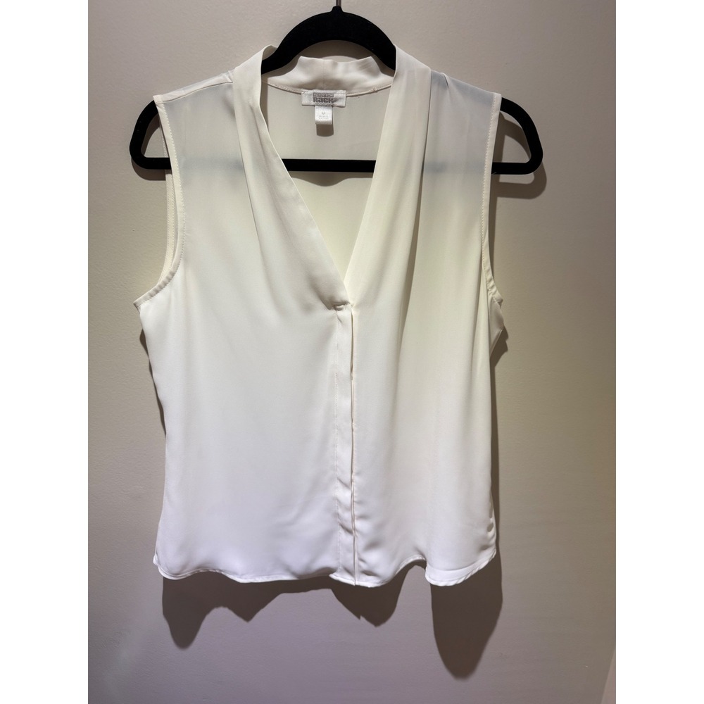 Nordstrom Rack Womens Sleeveless V-Neck Hidden Button Blouse Ivory White Medium